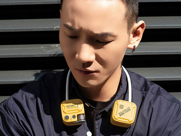 Portable Neck Fan with LED Flashlight (Yellow)