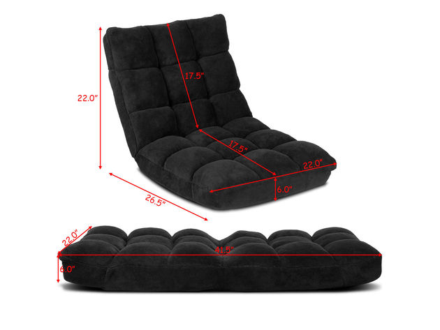 Costway Adjustable 14-Position Floor Chair Folding Lazy Gaming Sofa Chair Cushioned-Black - Black