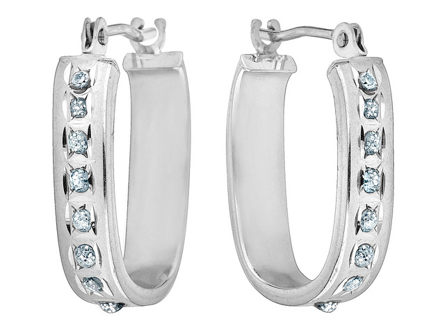Accent Diamond Squared Hoop Earrings in 14K White Gold (2/3 Inch)