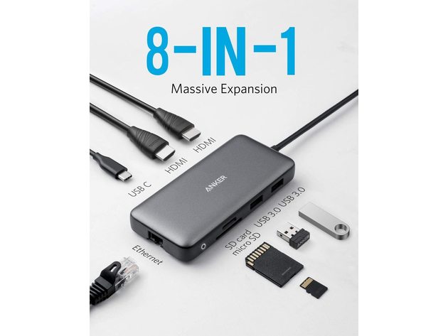 ANKER 555 USB C Hub 8 in 1 F Memory Card Reader BlackGray - Office