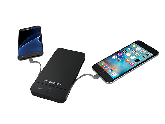 Chargeworx 5000mAh Slim Power Bank with Built-In Lightning & Micro USB Cables