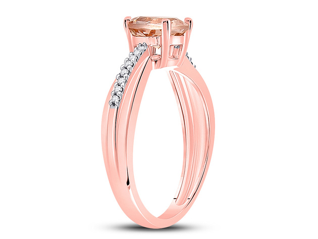 3/4 Carat (ctw) Lab Created Morganite Ring in 10K Rose Gold with Accent Diamonds - 8