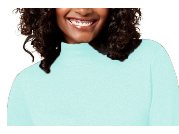 Karen Scott Women's Petite Cotton Mock-Neck Top Aqua Size Petite