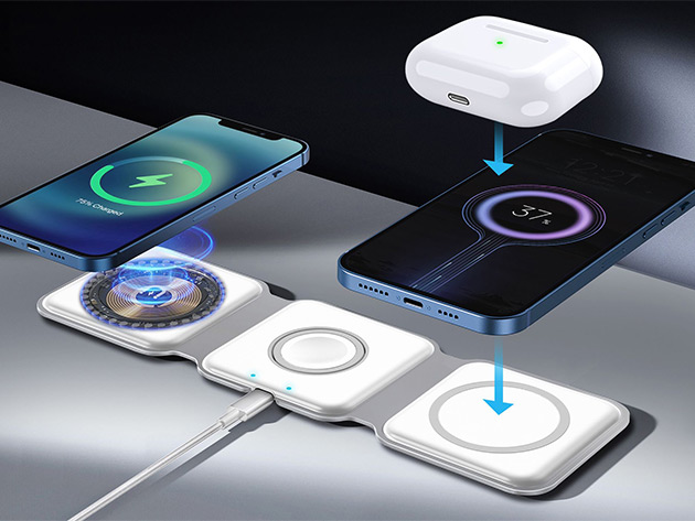 MagStack Foldable 3-in-1 Wireless Charging Station with Floating Stand & 20W Adapter