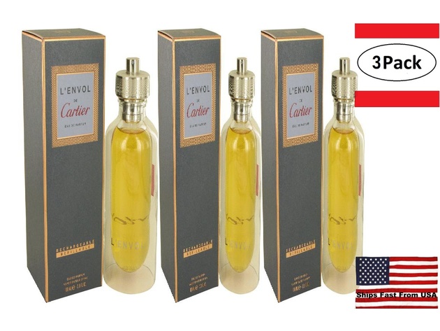 3 Pack L'envol de Cartier by Cartier Eau De Parfum Spray Refillable 3.3 oz for Men