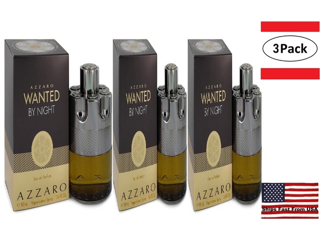 3 Pack Azzaro Wanted By Night by Azzaro Eau De Parfum Spray 3.4 oz for Men