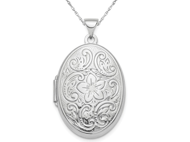 Patterned Oval Locket Pendant Necklace in Sterling Silver for $69