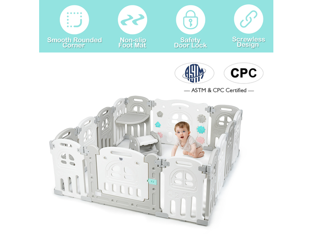 Costway 14-Panel Foldable Baby Playpen Kids Child Activity Centre w ...