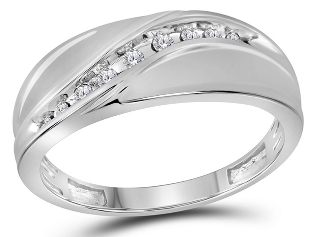 Mens Diamond Wedding Band 1/8 Carat (ctw Color J-K Clarity I2-I3) in 10K White Gold - 12