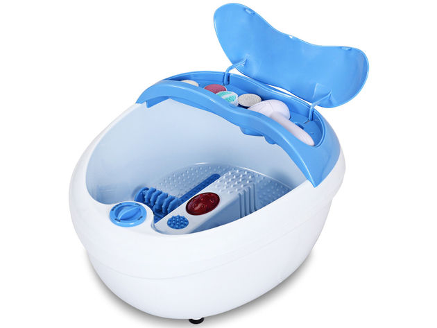 Foot Spa Bath Massager Bubble Vibration Red Light Rollers Handheld Foot Cleaner - Blue