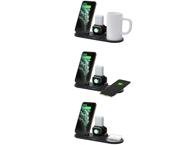 4-in-1 Wireless Charging Station with Cup Warmer + Ceramic Mug 