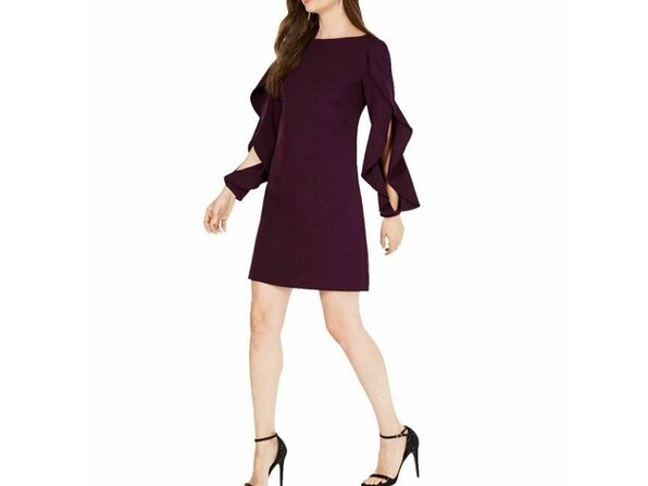 purple shift dress with sleeves