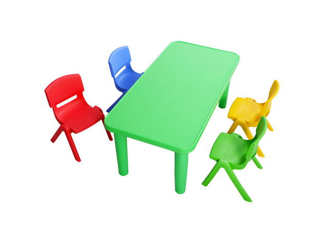 Costway Kids Plastic Table and 4 Chairs Set Colorful Play School Home Fun Furniture 