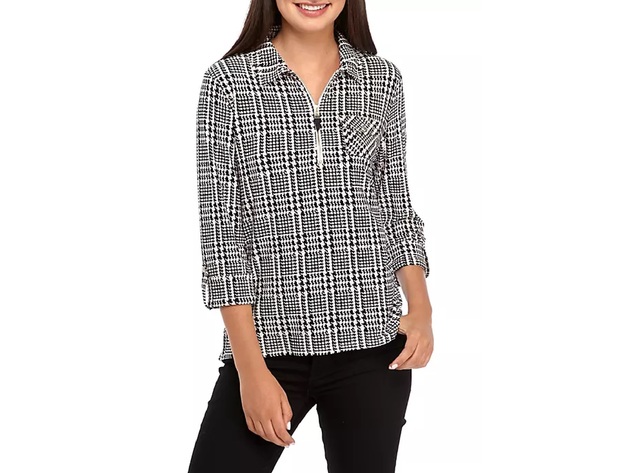 Tommy Hilfiger Women's Glenn Plaid Popover Top Black  Size Small