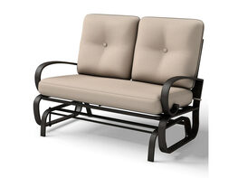 Costway Glider Outdoor Patio Rocking Bench Loveseat Cushioned Seat Steel Frame Furniture Black