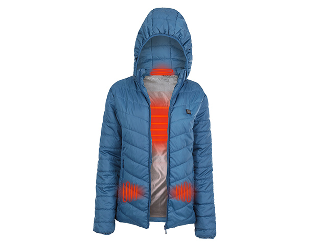 CALDO-X Heated Jacket with Detachable Hood (Denim/Large, Requires Power Bank)