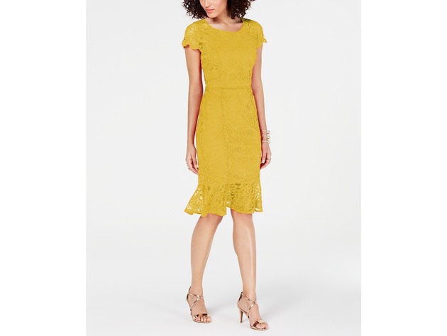 Thalia Sodi Women's Short Sleeve Lace Dress Yellow Size 2 Extra Large