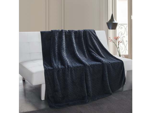 Etched Faux Fur Berber Throw Midnight