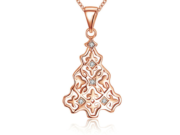 Abstract Christmas Tree Necklace Ft. Swarovski Elements (Rose Gold)