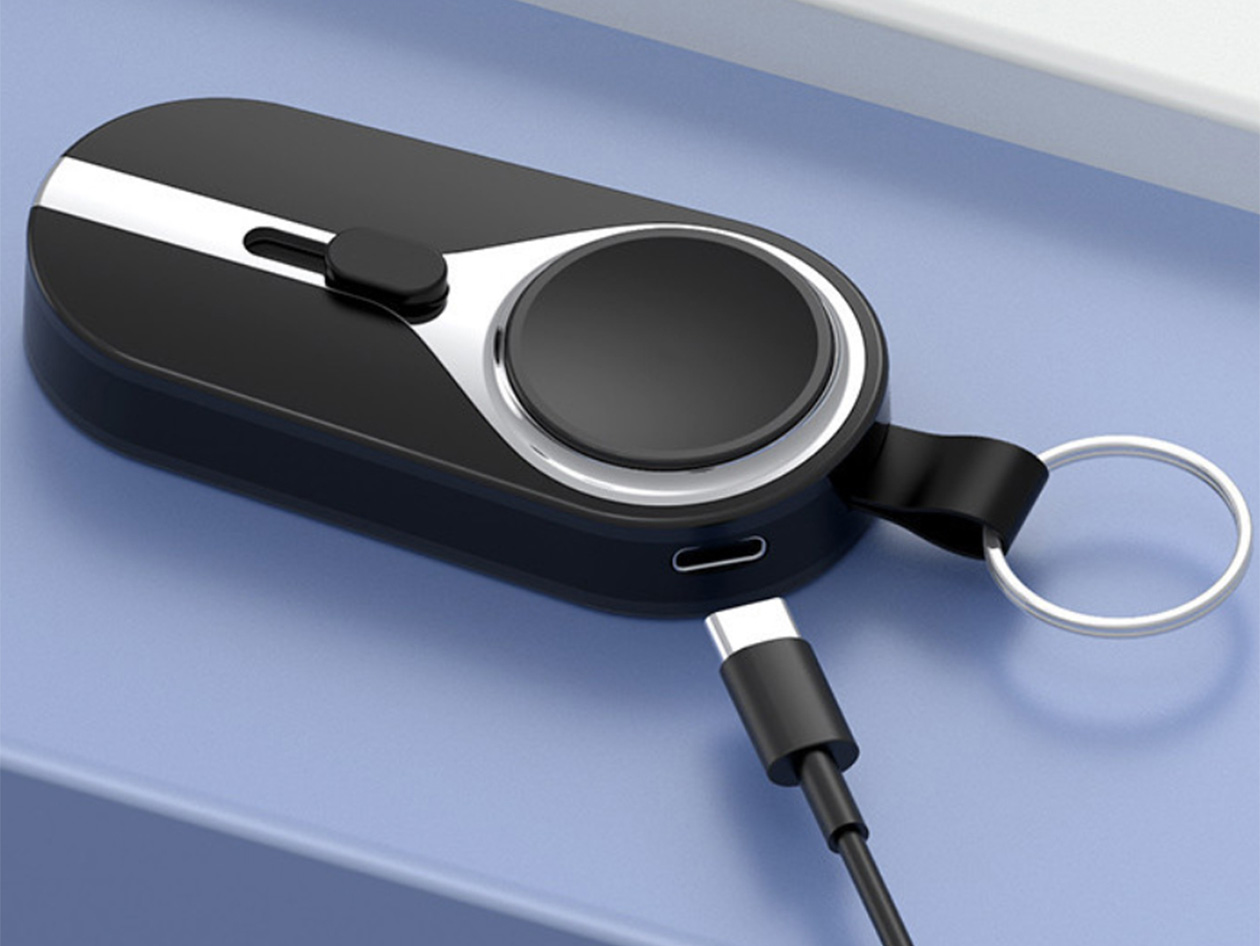 iCharge Nano 2000mAh Keychain USB-C Power Bank & Apple Watch Charger (Pebble Black)