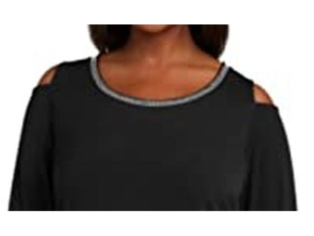 JM Collection Women's Plus Size Diamonte-Trim Cold-Shoulder Tunic Black Size 2 Extra Large