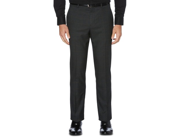 Perry Ellis Men's Portfolio Slim Fit Large Windowpane Dress Pants Brindle White Size 36X32