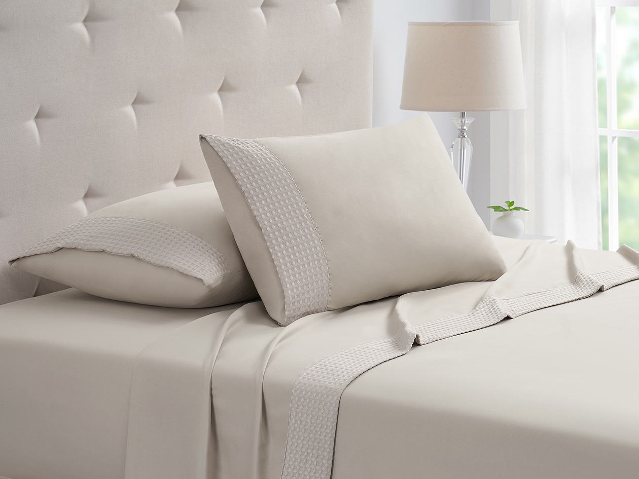4-Piece Bamboo Blend Waffle Hem Sheet Set (Taupe/King)