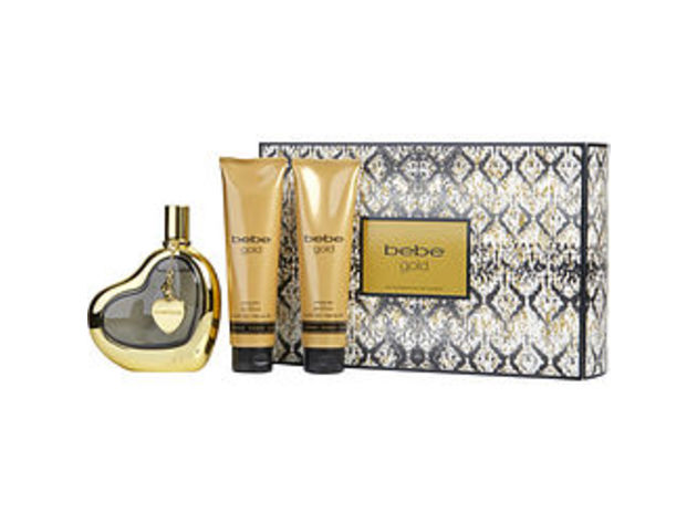 BEBE GOLD by Bebe EAU DE PARFUM SPRAY 3.4 OZ & BODY LOTION 3.4 OZ & SHOWER GEL 3.4 OZ & HEART CHARM For WOMEN