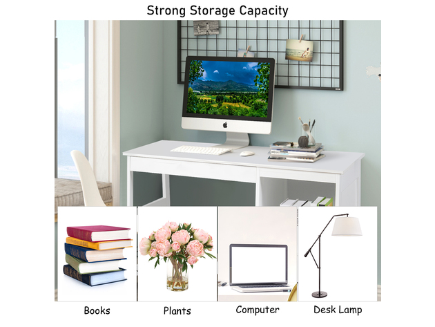 Costway 47.5'' Computer Desk Trestle Desk Writing Study Workstation w/ Shelf & 2 Drawers - White