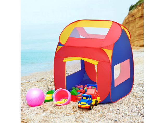 Costway Portable Kid Baby Play House Indoor Outdoor Toy Tent Game Playhut With 100 Balls - Red