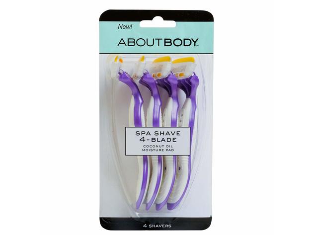 About Body Spa 4-Blade Delicate Disposable Shaving Razors with Coconut Oil Moisture Pad, 4 Razors per Pack