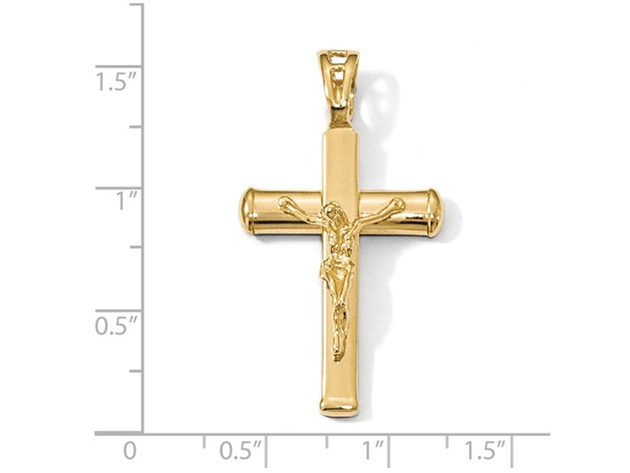 14K Yellow Gold Cross Polished Crucifix Pendant Necklace with Chain