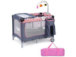 Costway Foldable Baby Crib Playpen Playard Pack Travel Infant Bassinet Bed Music - Pink