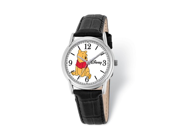 Disney Ladies Size Black Leather Strap Winnie the Pooh Watch