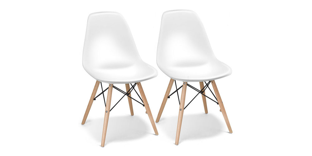 Costway Set of 2 Mid Century Modern Style Dining Side Chair Wood Leg - White