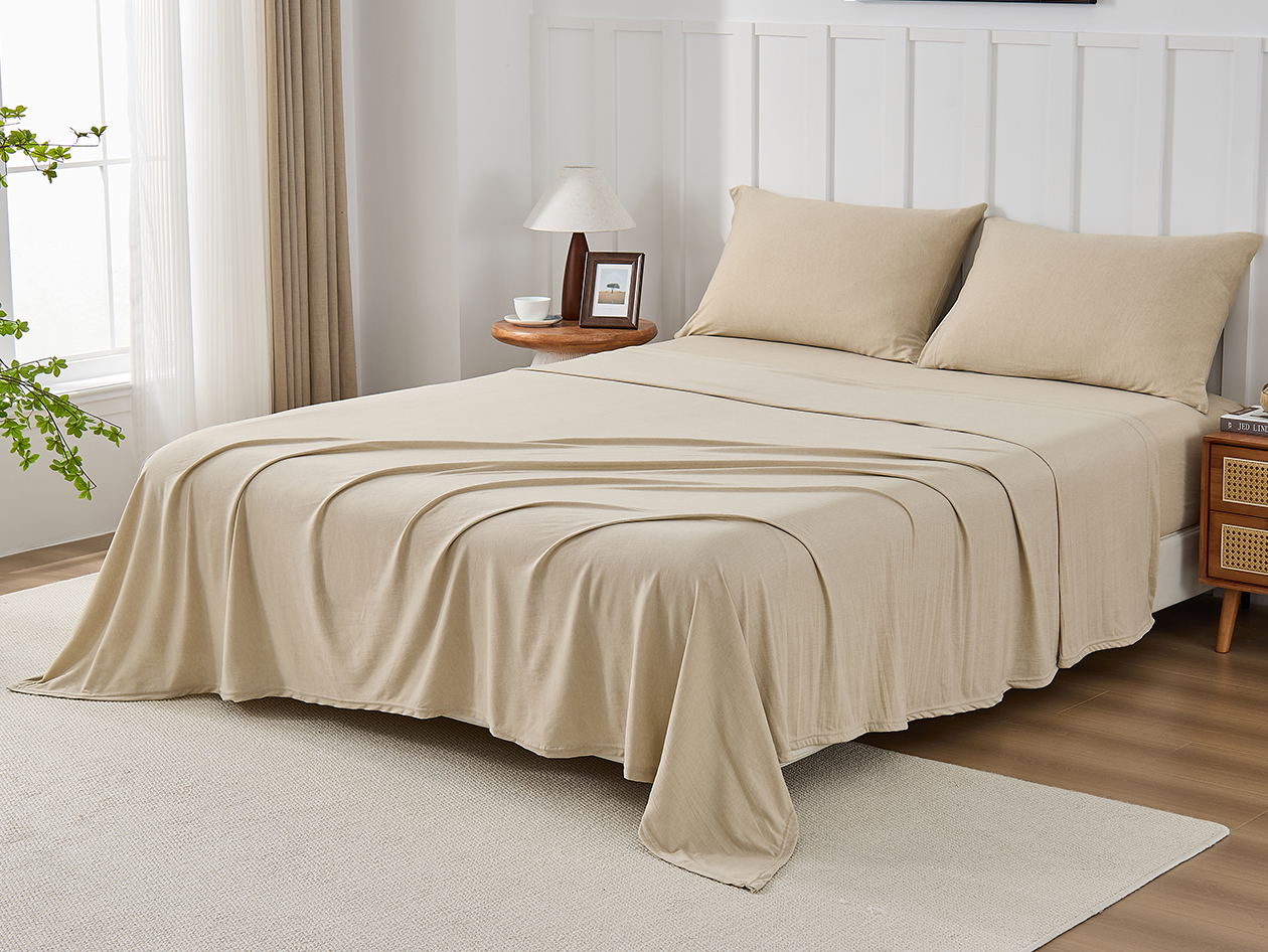 Kathy Ireland 4 Piece Heathered Jersey Knit Cotton Sheet Set