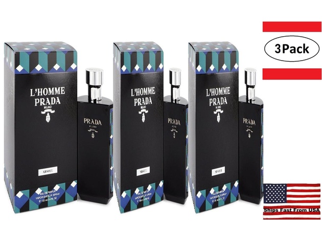 3 Pack L'homme Prada Absolu by Prada Eau De Parfum Spray 3.4 oz for Men