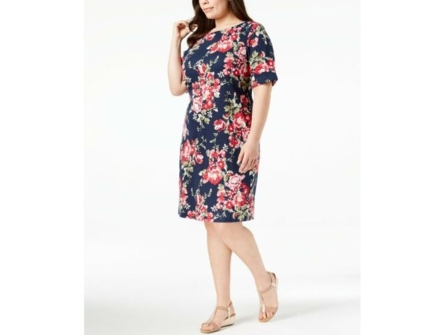 Karen Scott Floral-Print Shift Dress Intrepid Blue Size 2 Extra Large