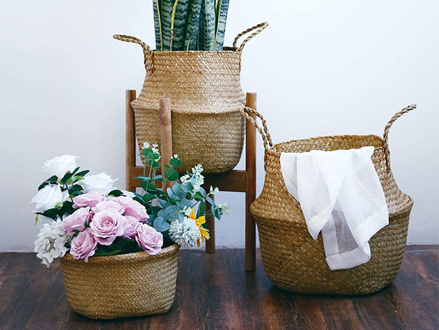 Potey Original Brown Handwoven Seagrass Plant Basket