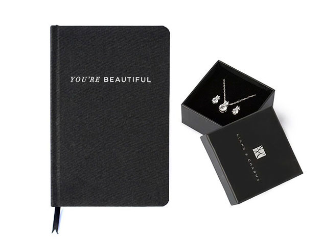 The Beauty Journal  & Simulated Diamond Earring + Necklace Gift Set