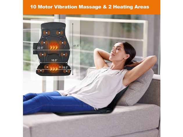 Costway Vibration Massage Seat Cushion Car 10 Vibration Motors Seat Back Massager - Black