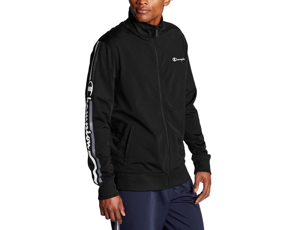 Champion Men's Logo-Stripe Track Jacket Navy Size Extra Large