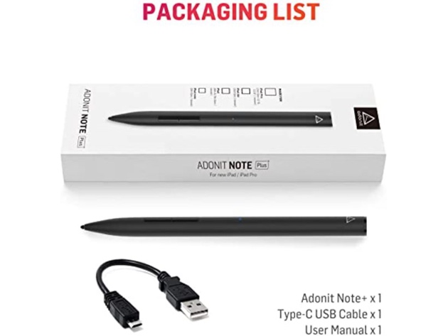 Adonit Note+ Plus Stylus Pencil with Palm Rejection, Pressure Sensitivity, Black