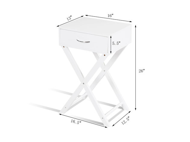 Costway Nightstand X-Shape Drawer Accent side End Table Modern Home Furniture - White