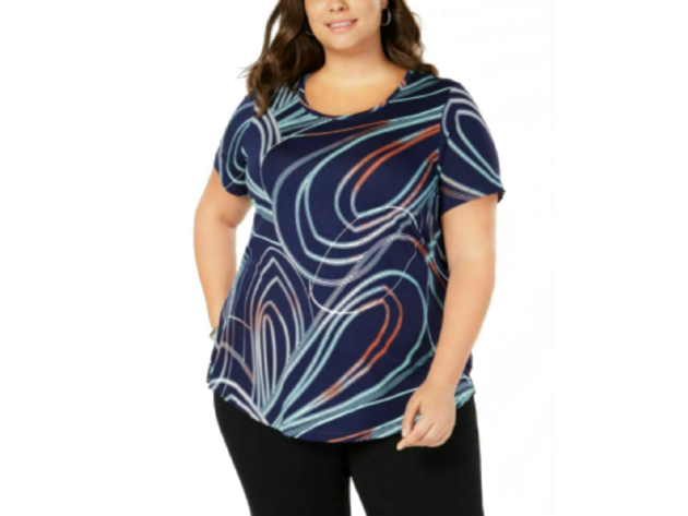 JM Collection Women's Plus Size Printed T-Shirt Navy Size 3 Extra Large