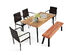 Costway 6 Piece Patio Rattan Dining Set Armrest Chair Wood Table Top Umbrella Hole - Brown