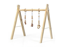 Foldable Wooden Baby Gym with 3 Wooden Baby Teething Toys Hanging Bar Natural - Natural Color