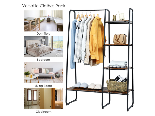 Costway Metal Garment Rack Free Standing Closet Organizer w/5 Shelves Hanging Bar Black