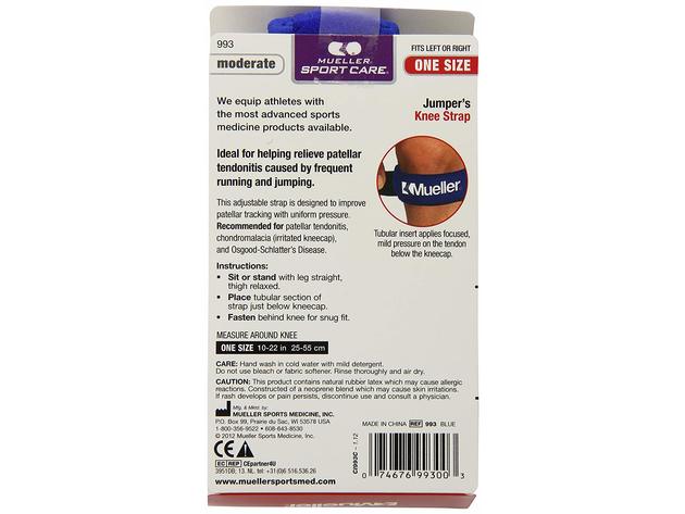 Mueller Sport Care Jumper's Left or Right Knee Strap, One Size Fits Most: 10 - 22 inches, Blue