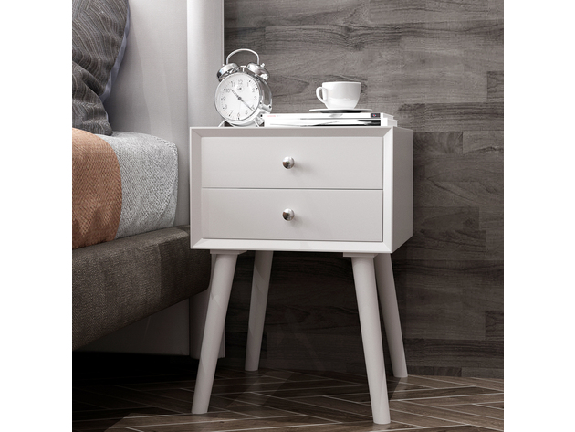 Costway End Table W/Drawers and Storage Wooden Mid-Century Accent Side Table Multipurpose for Bedroom, Living Room Home Furniture Nightstand - White